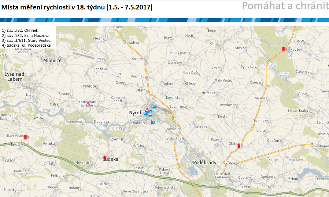 Mapa míst měření rychlosti na 18. týden